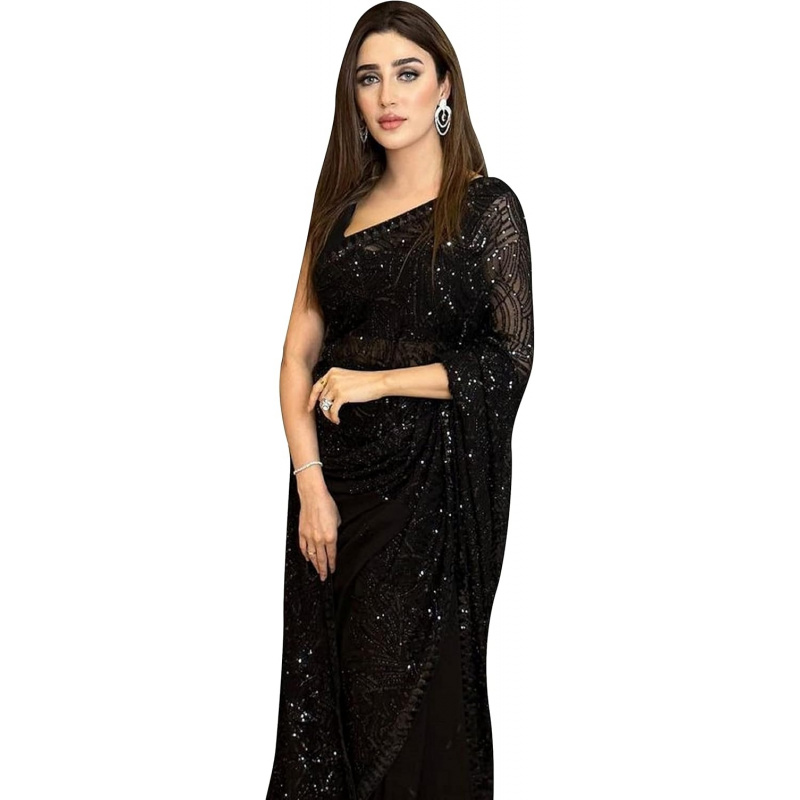 Saree Georgette Women - Women's Georgette Sequence Embroidery Saree with