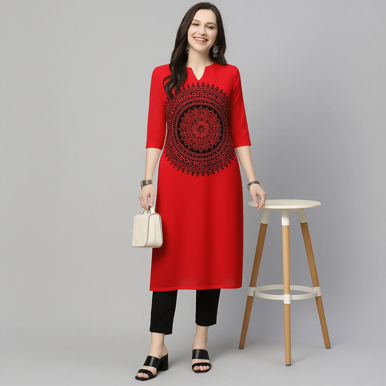 Ethnic Fashion Kurtis - Muslim Kurt Flowers Women's Fashion Comfortable