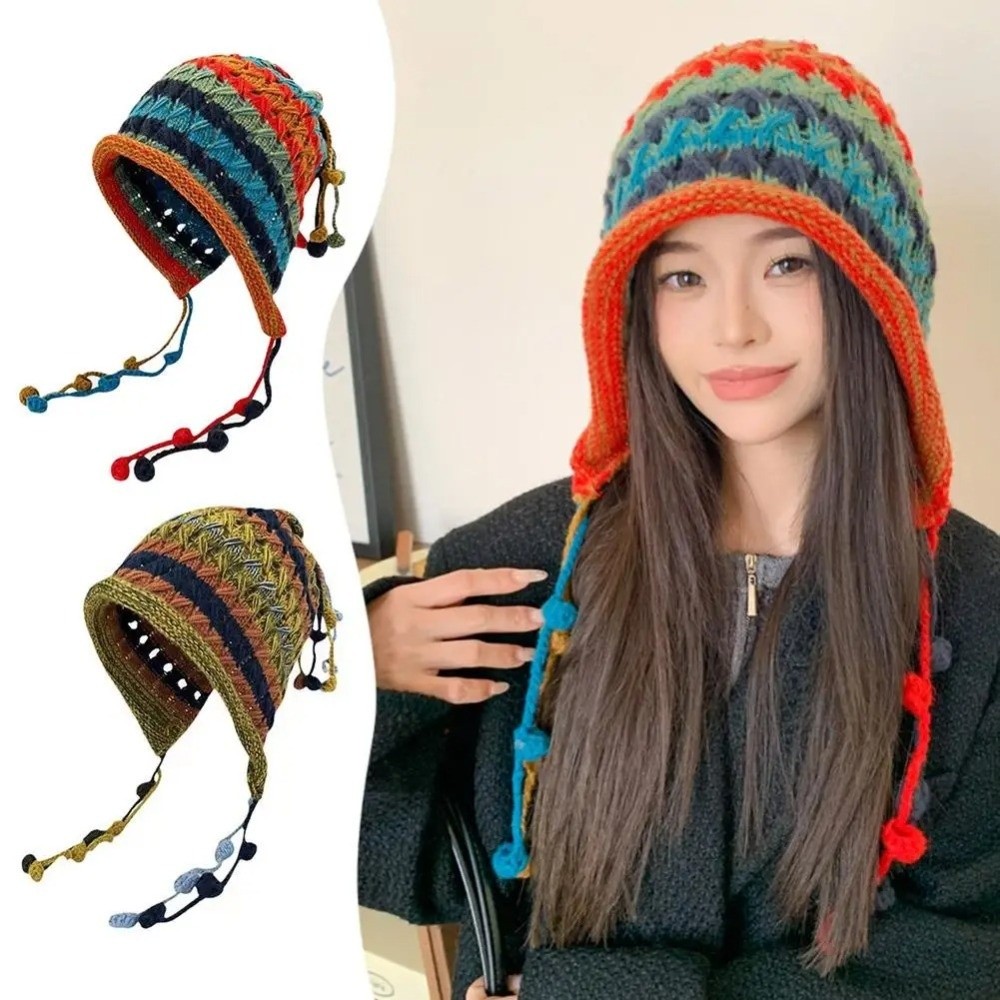 Winter Ethnic Fashion For Women - Fashion Rainbow Striped Knitted Woolen Hat
