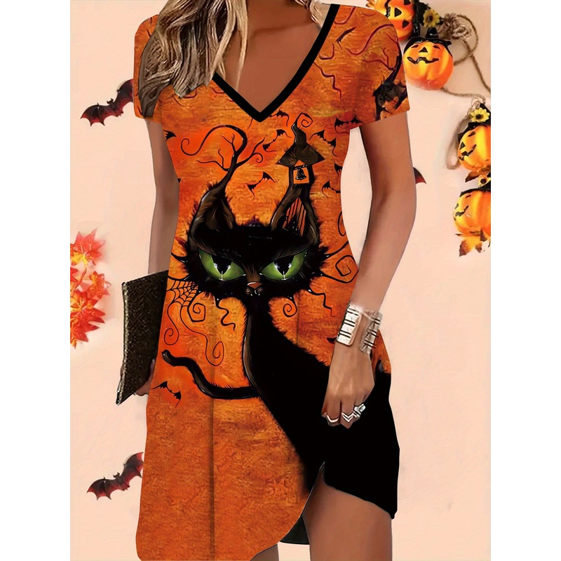 Y2K Ethnic Fashion - Halloween print with black cat head