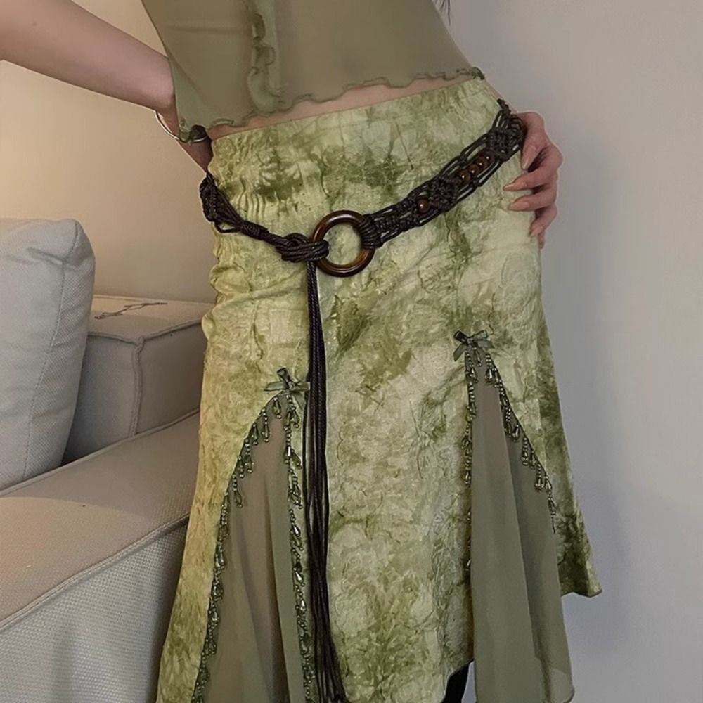 Y2K Ethnic Fashion - Braided Waist Chain Women's Versatile Dress