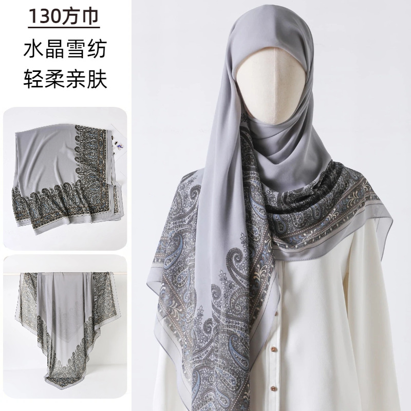 Go Ethnic Fashion - Large Square Scarf Printed Gauze high-end