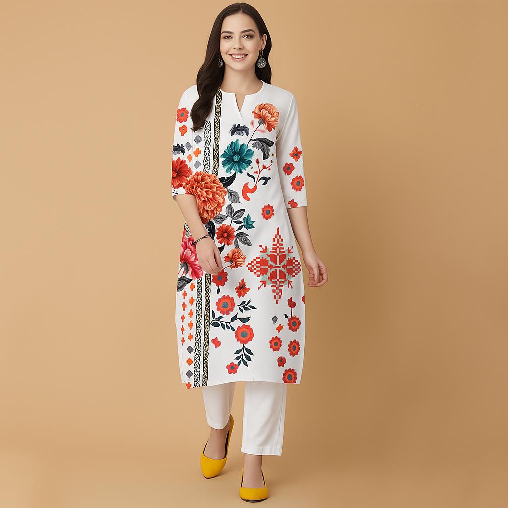 Ethnic Fashion Kurtis - Muslim Flowers Kurt Christmas Women's Casual
