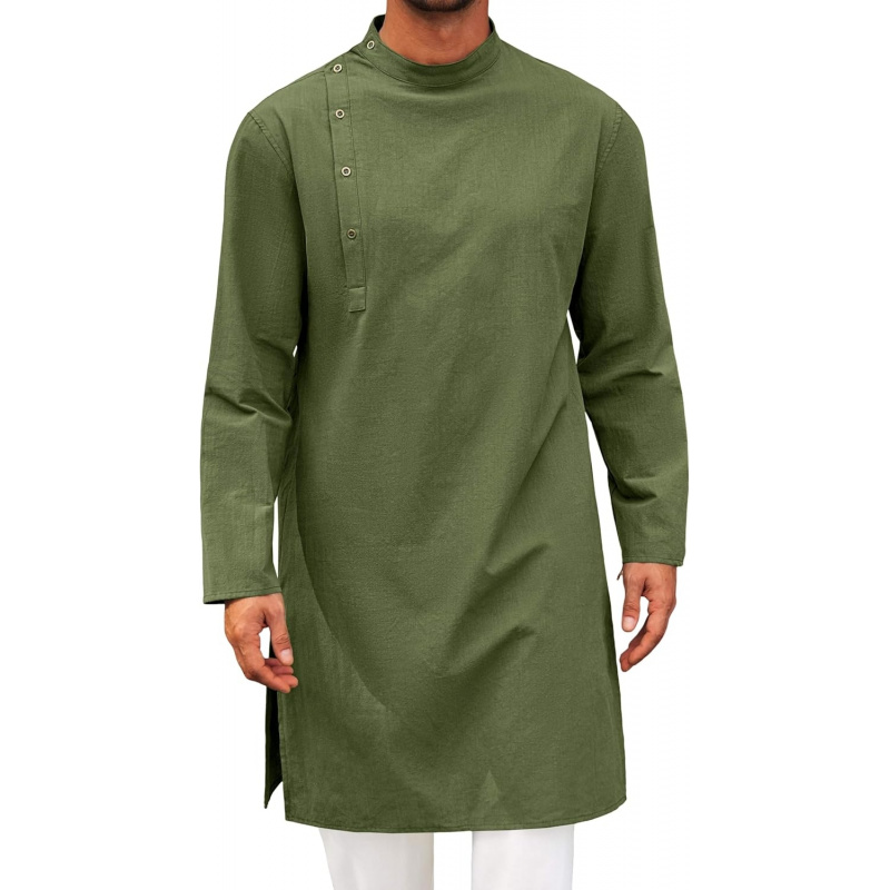 Kurta Men Cotton - Mens Kaftan Thobe Robe Long Sleeve