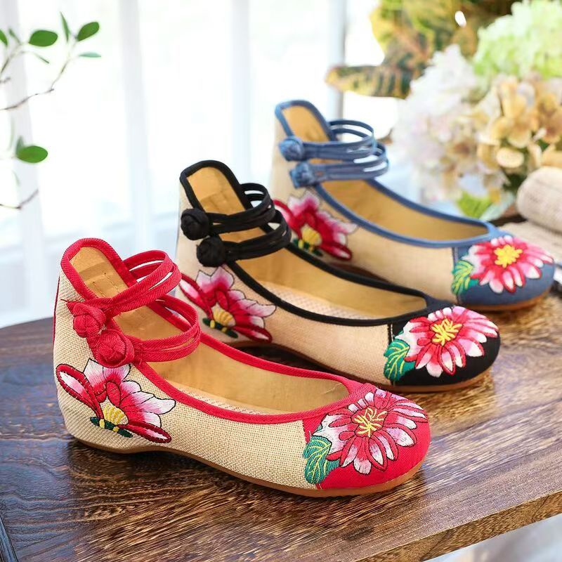 Ethnic Fabric - Woman Wedges Embroidered Cloth Shoes Spring