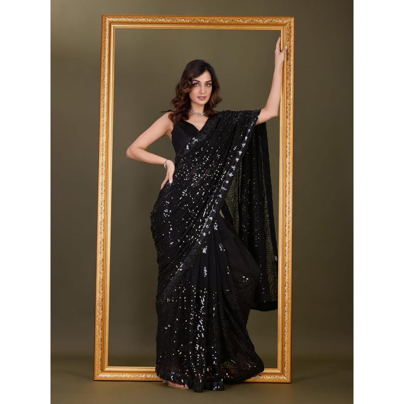 Women's Georgette Sequence Emb - đánh giá và giá Saree Georgette Women