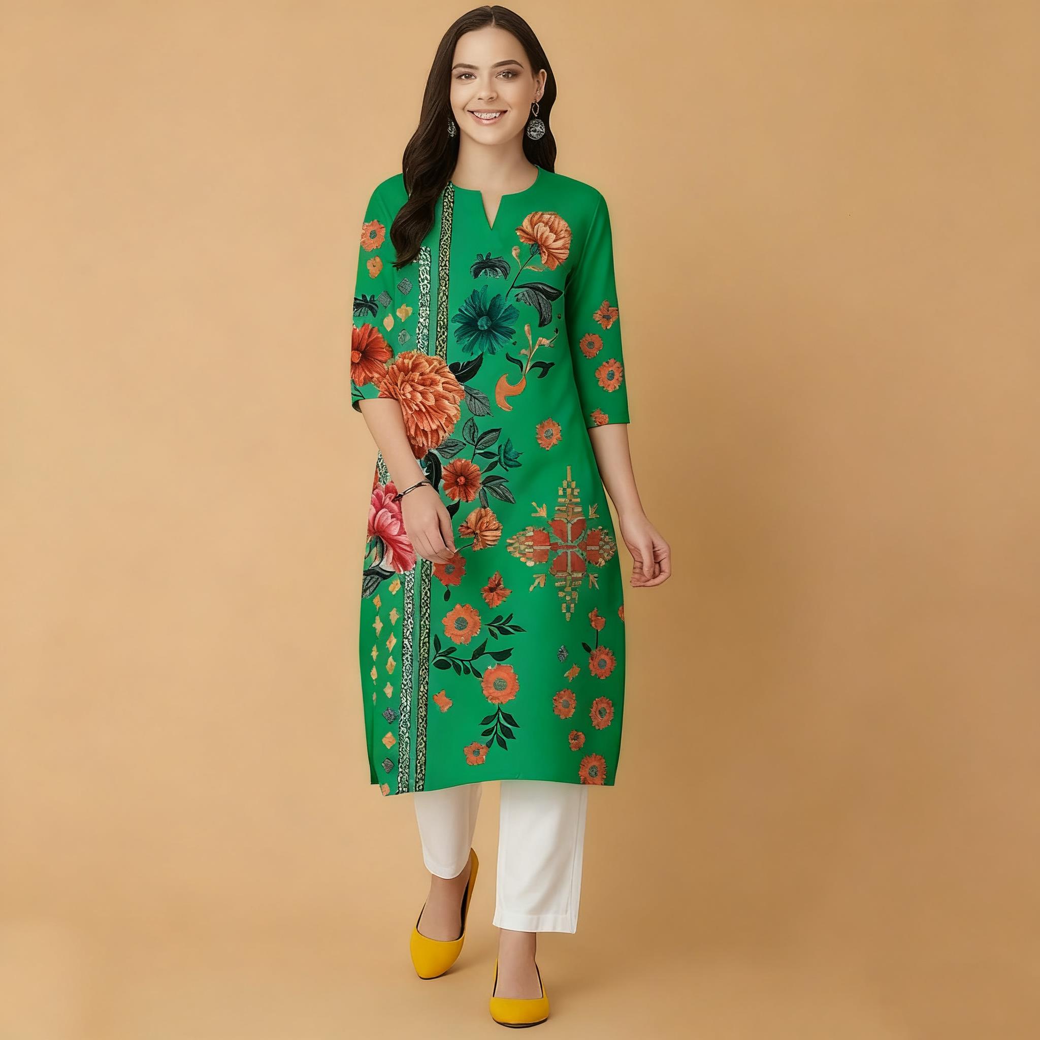 Muslim Flowers Kurt Christmas  - đánh giá và giá Ethnic Fashion Kurtis