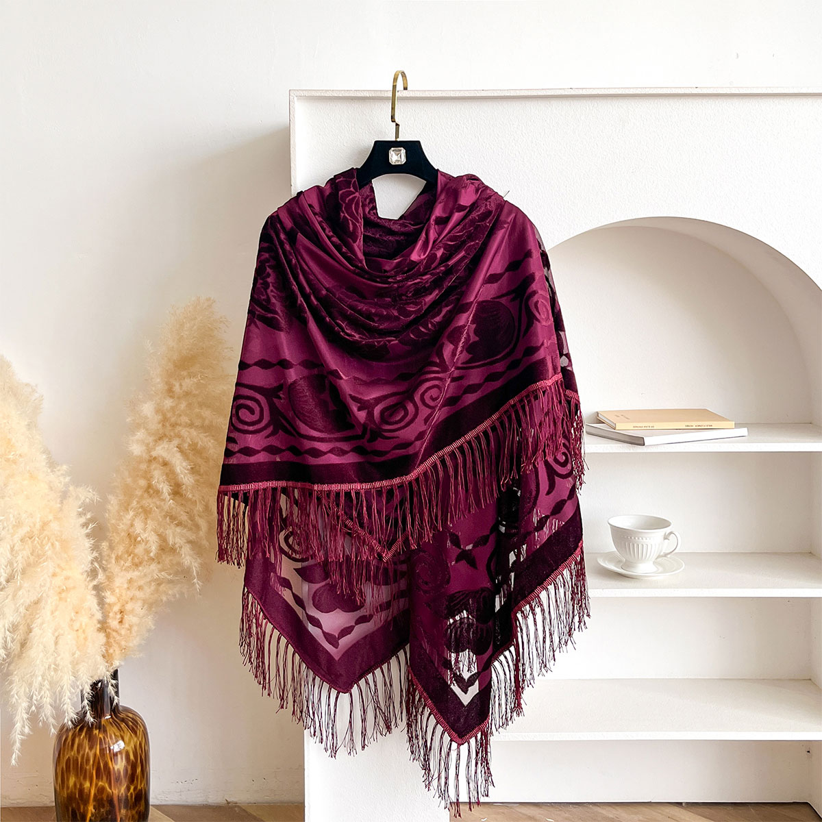 Retro Velvet Tassel Scarf Flor - đánh giá và giá Winter Ethnic Fashion For Women